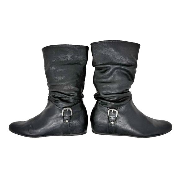 Stuart Weitzman Rugerio Boots Womens 7 M Black Leather Wedge Slouchy Moto - Picture 7 of 14